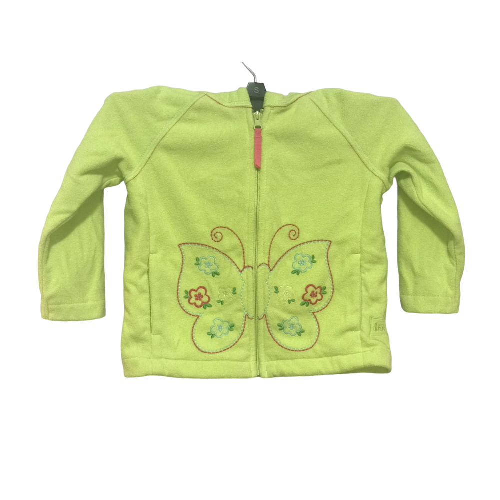 REI Baby Size 12 Months Lime Green Butterfly Fleece Full Zip Hooded Jacket